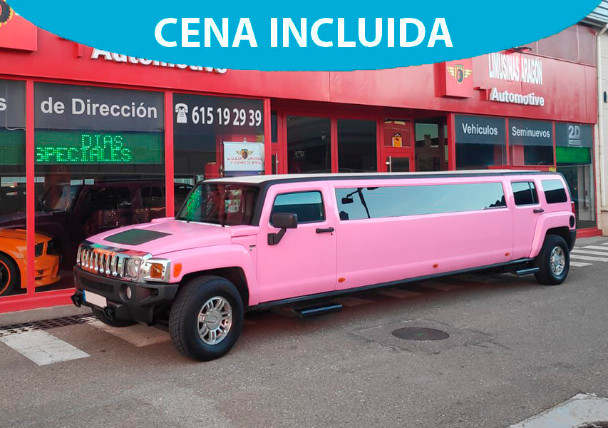Pack 4: Limusina Hummer en Zaragoza + Cena Grupo Canterbury+ 2 Bebidas en la Cena