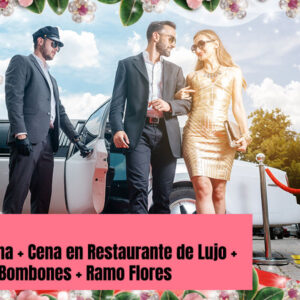 Enamorados Pack 3 : Limusina 1 hora en Zaragoza + Cena de Lujo + 2 Botellas Cava + Bombones y Flores